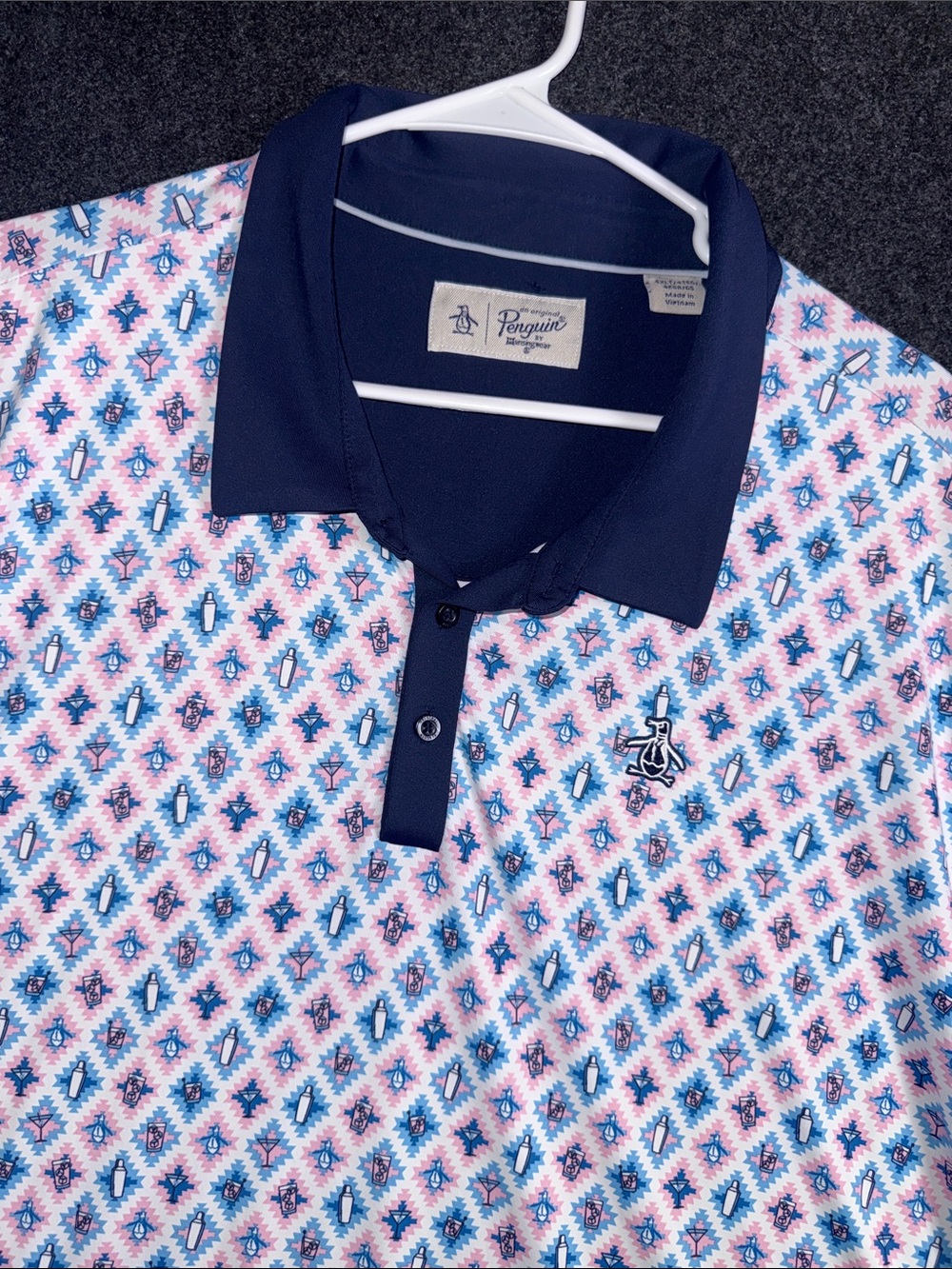 Original Penguin Men's Navy Collar Geometric Polo - Pink & Blue